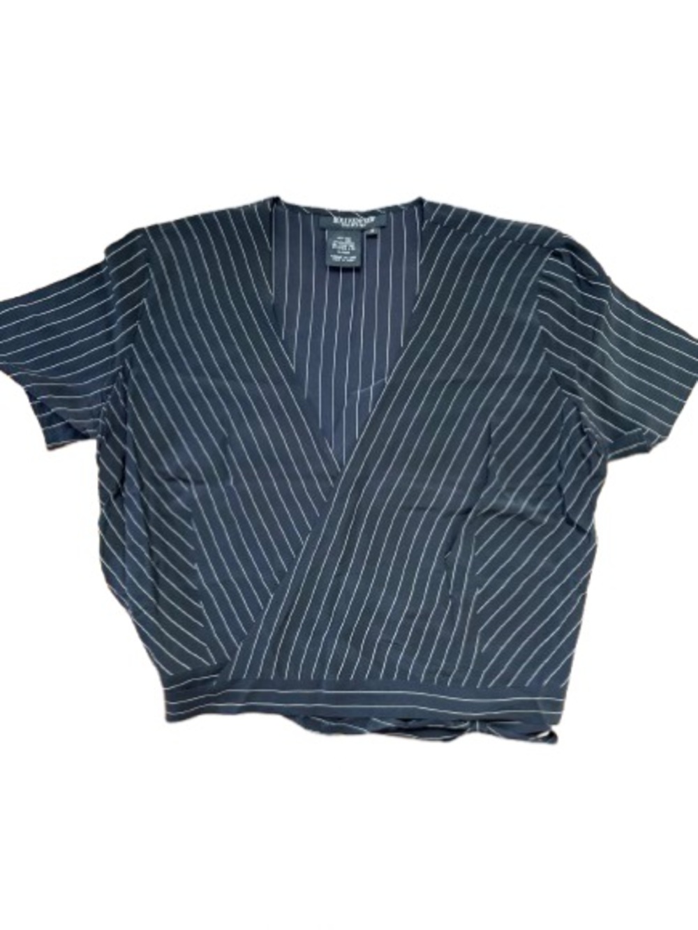 Holt Renfrew Black Pinstripe Wrap-Style Blouse - Picture 2 of 4